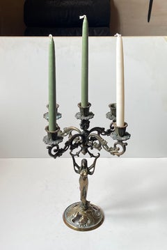 Antique 5-Arm Sculptural Art Nouveau Candelabra in Brass