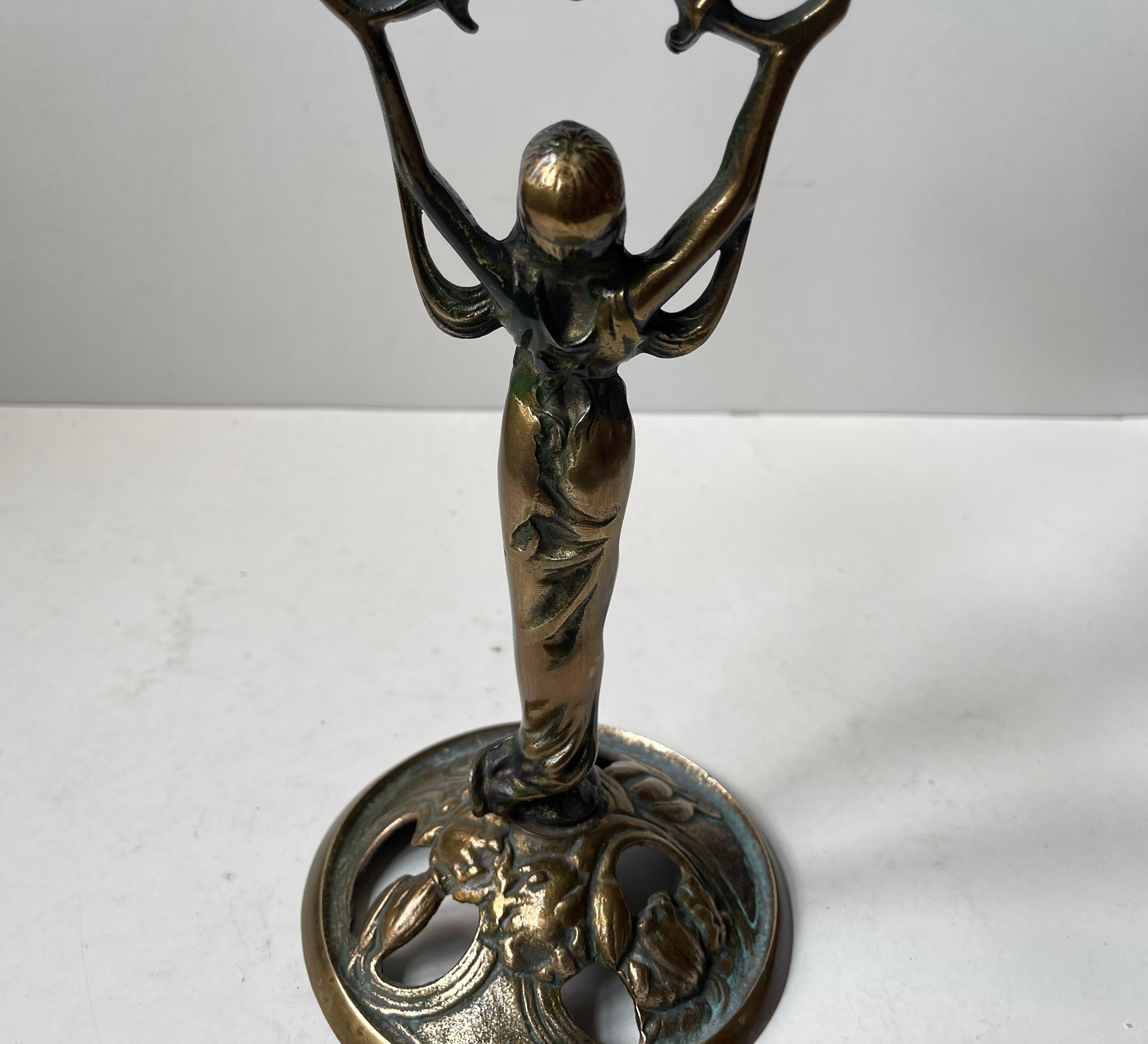 20th Century Antique 5-Arm Sculptural Art Nouveau Candelabra in Brass For Sale