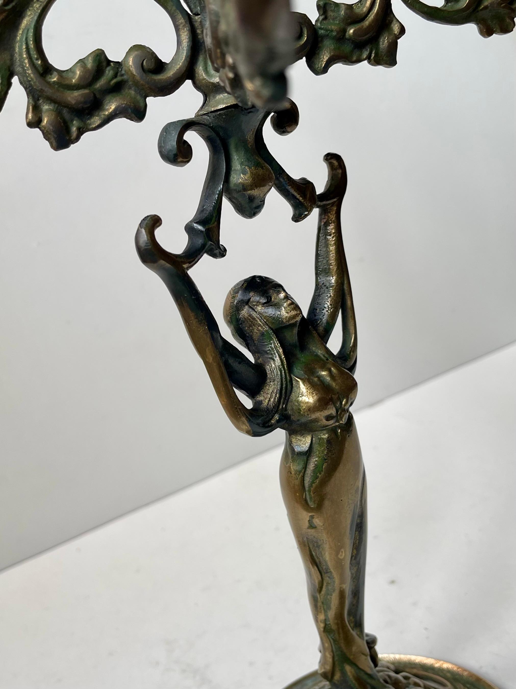 Antique 5-Arm Sculptural Art Nouveau Candelabra in Brass For Sale 2