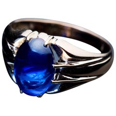 Antique 5 Carat Cabochon Sapphire Gold Unisex Ring