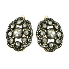 Antique 5 Carat Diamond Gold Cluster Earrings, 1890s