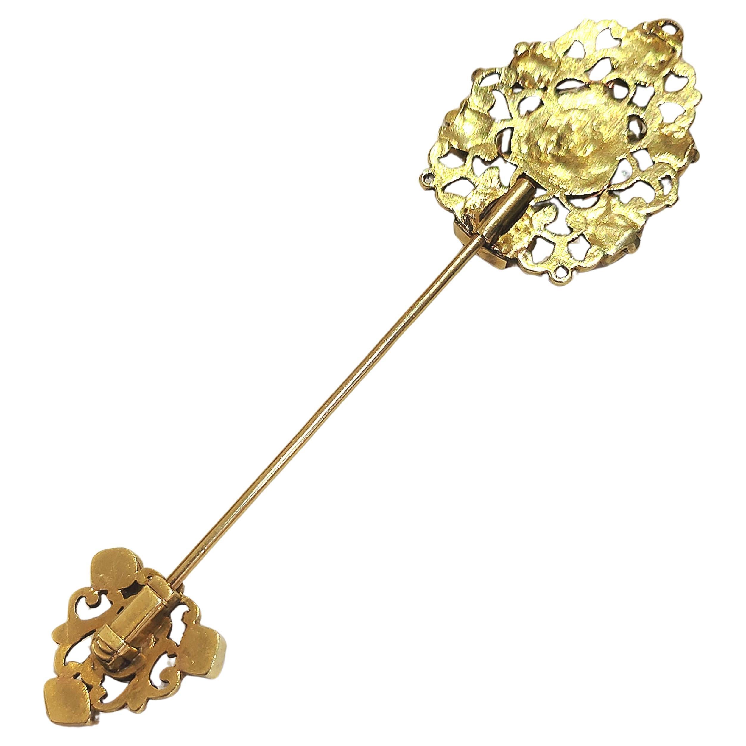 Antique 5 Carat Emerald Gold Brooch Pin For Sale 2