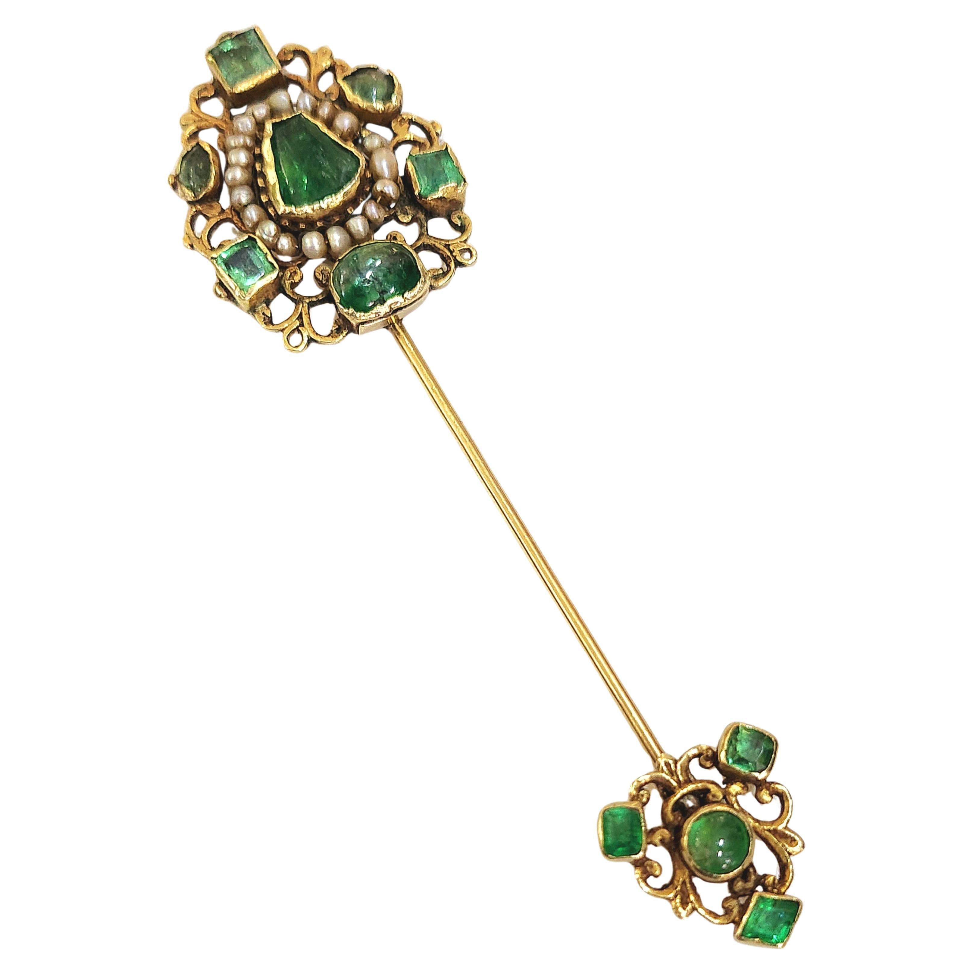 Antique 5 Carat Emerald Gold Brooch Pin