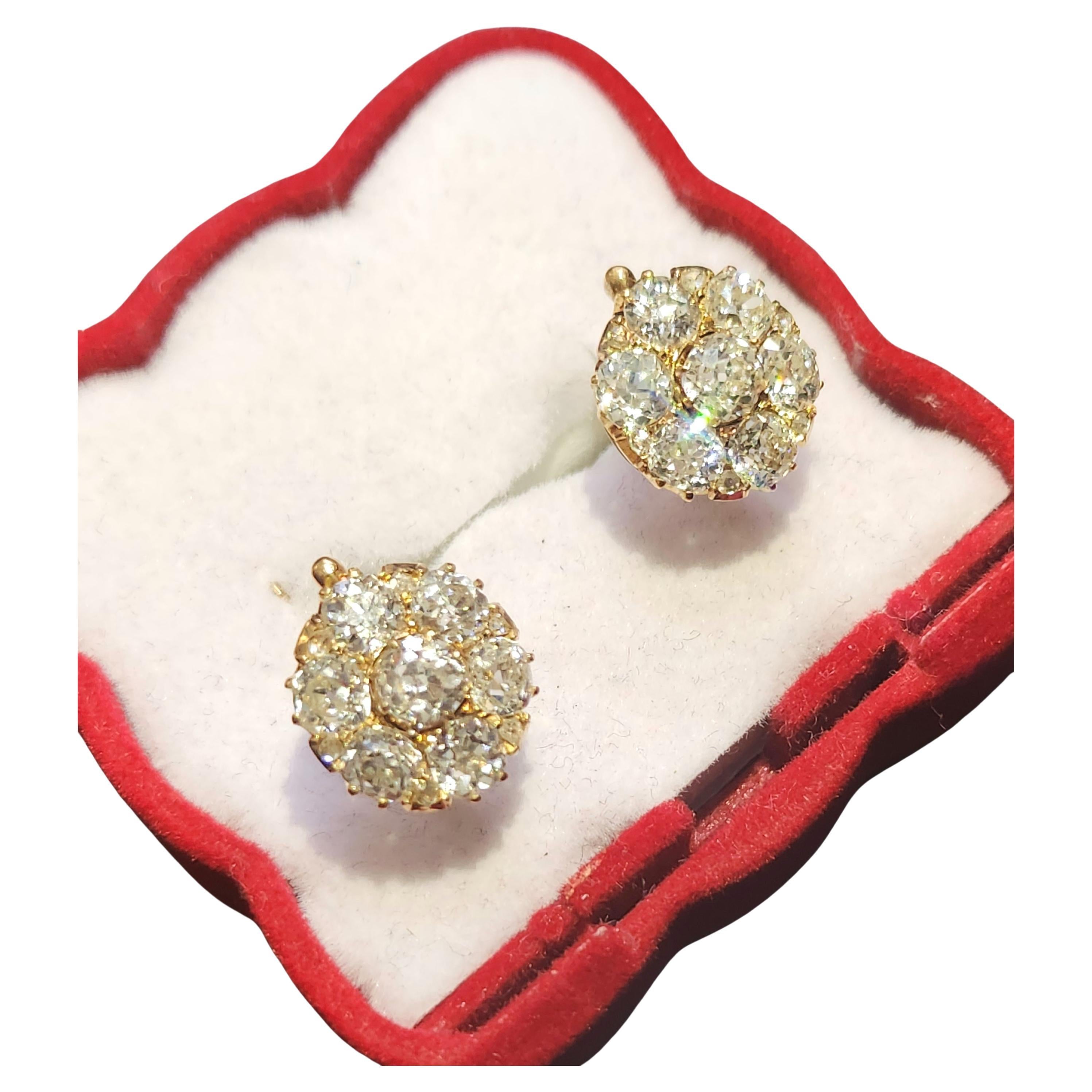 Antike 5 Karat Diamant-Cluster-Ohrringe aus russischem Gold mit altem Minenschliff 1