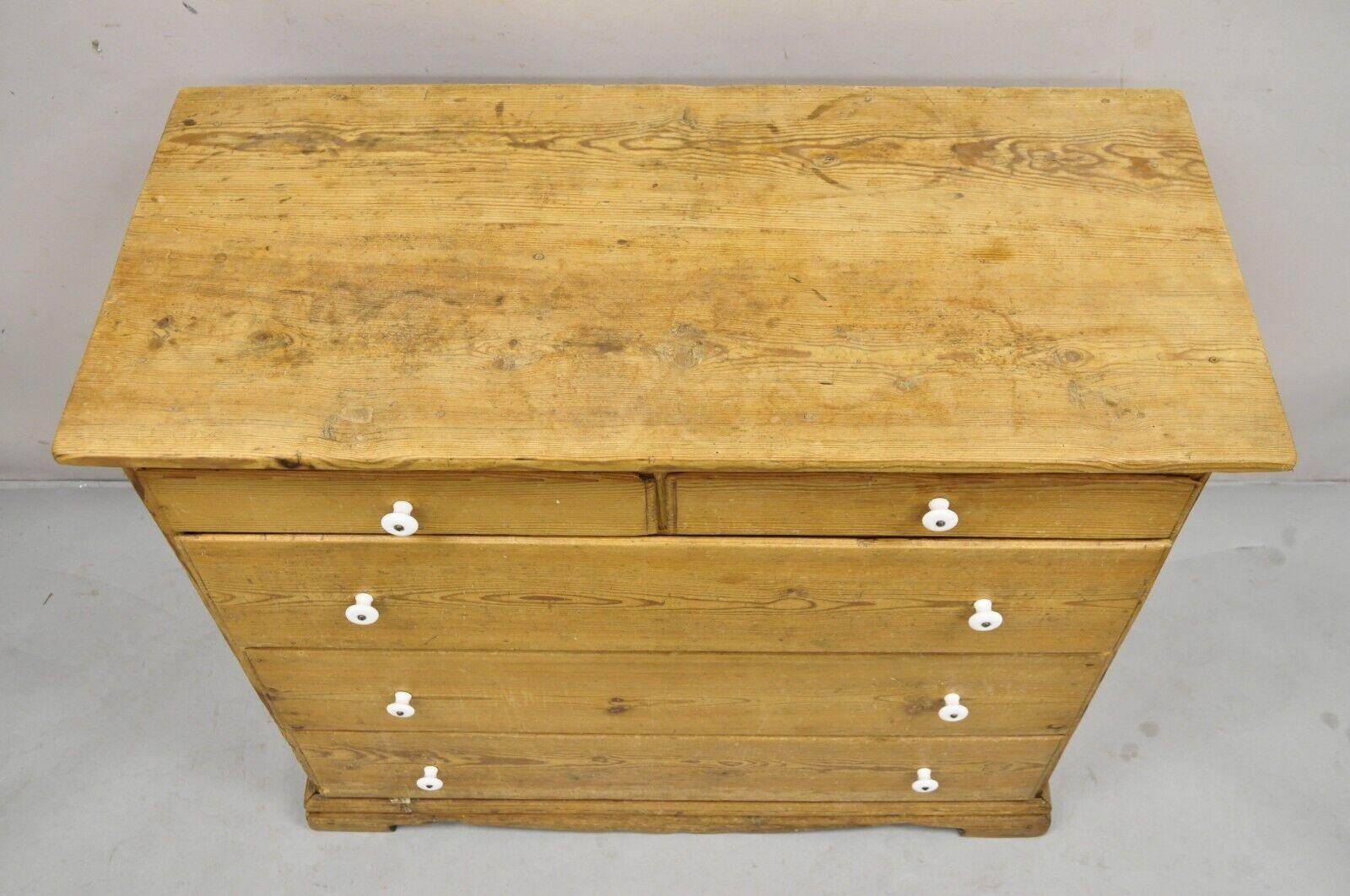 French Provincial Antique 5 Drawer French Country Farmhouse Primitive Pine Dresser Chest of Drawer