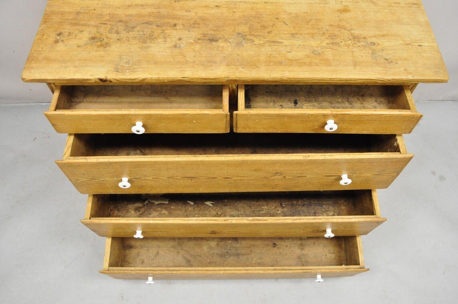 Antique 5 Drawer French Country Farmhouse Primitive Pine Dresser Chest of Drawer 3