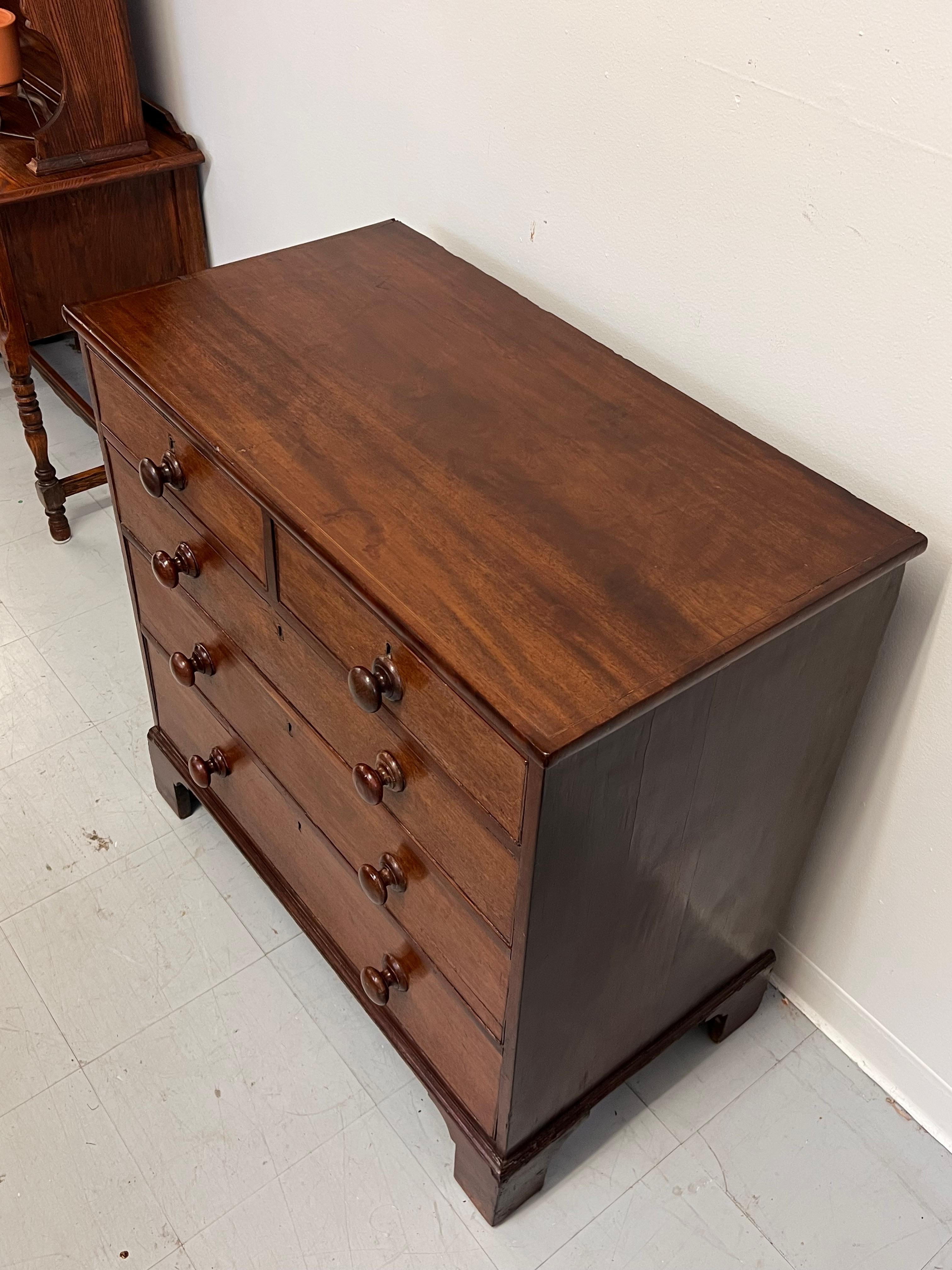 Late 20th Century Antique 5-Drawer Georgian Chest Dresser Mahogany solid Wood Handles. UK Import.