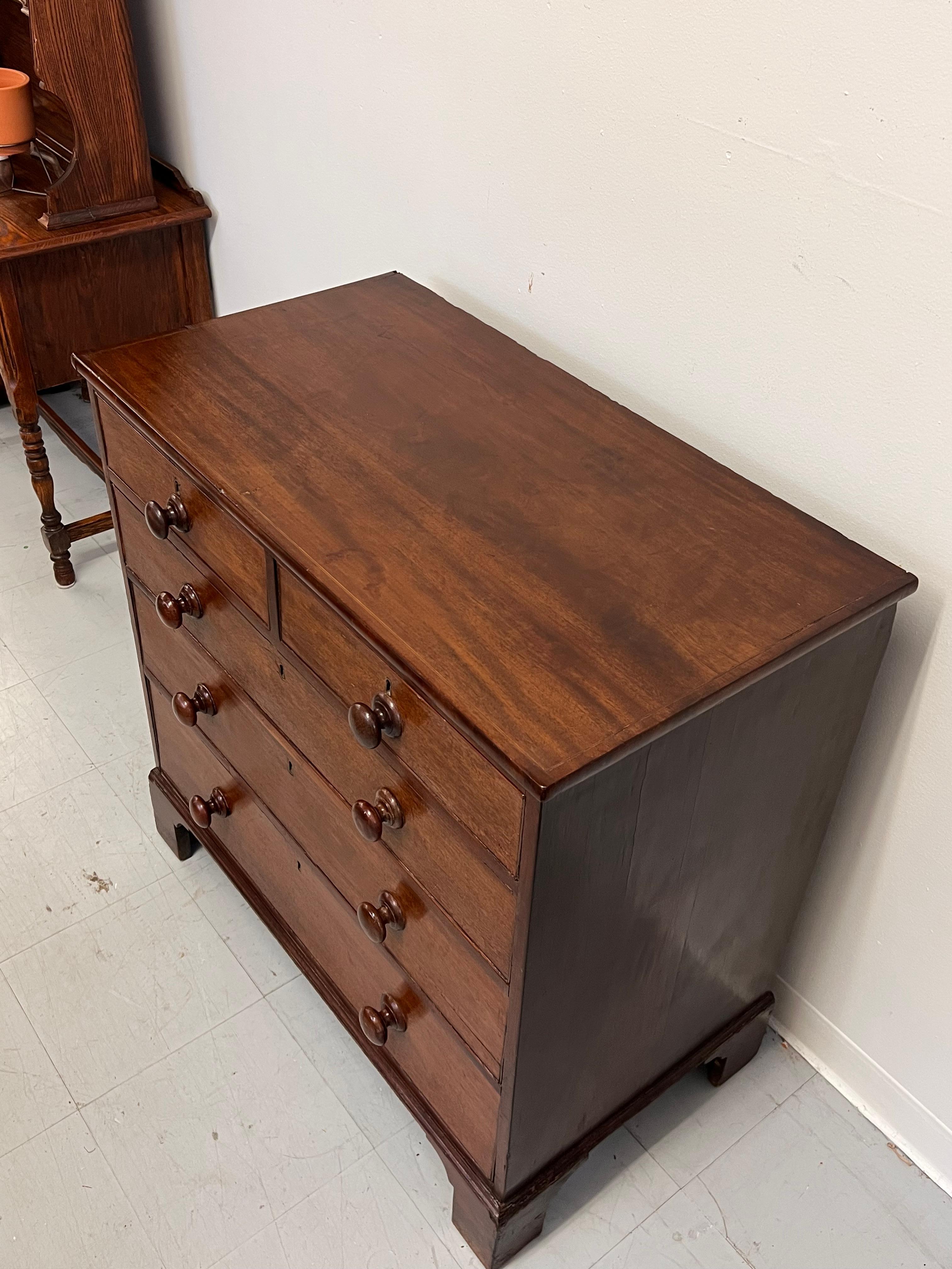 Antique 5-Drawer Georgian Chest Dresser Mahogany solid Wood Handles. UK Import. 1