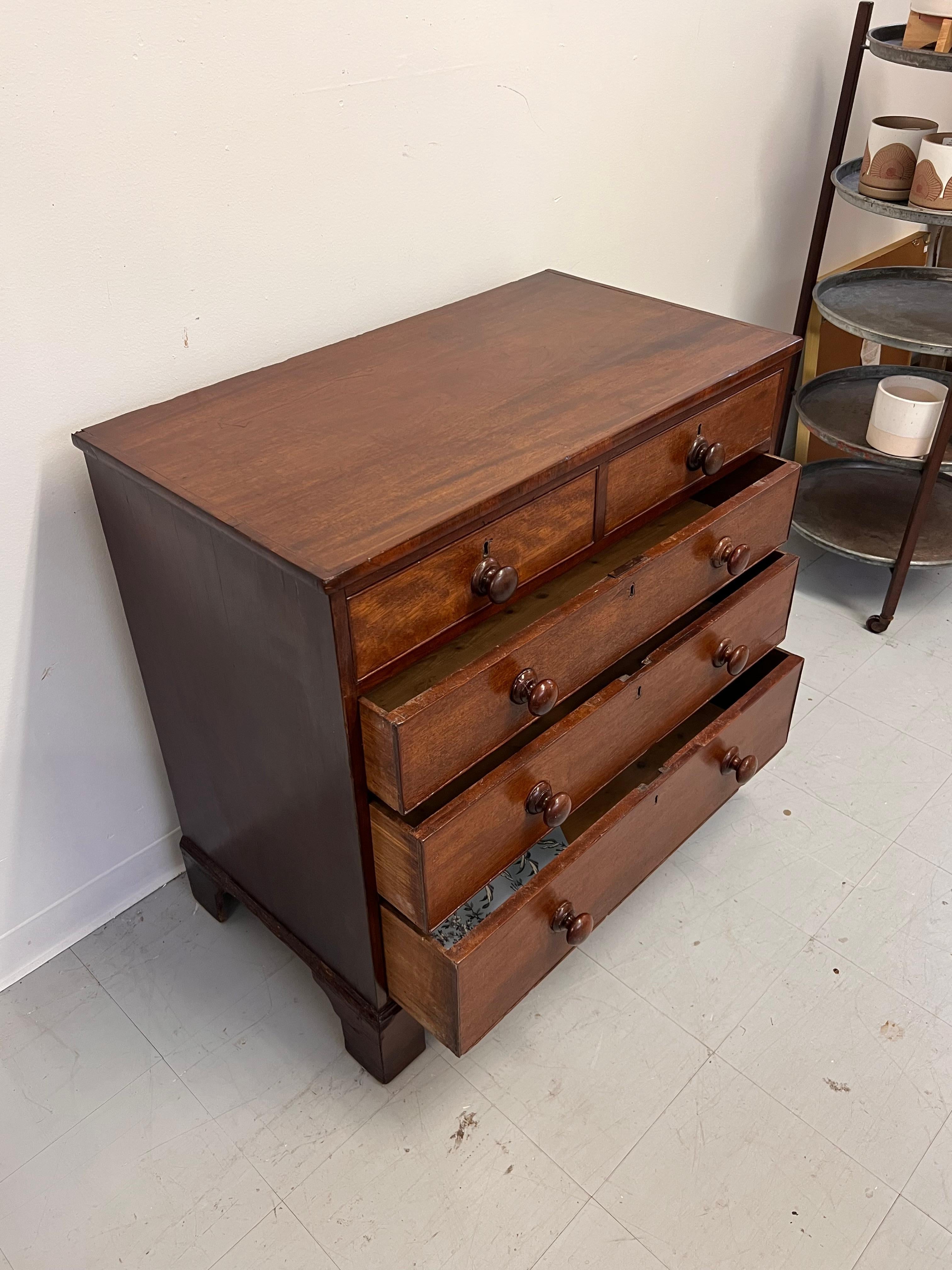 Antique 5-Drawer Georgian Chest Dresser Mahogany solid Wood Handles. UK Import. 2