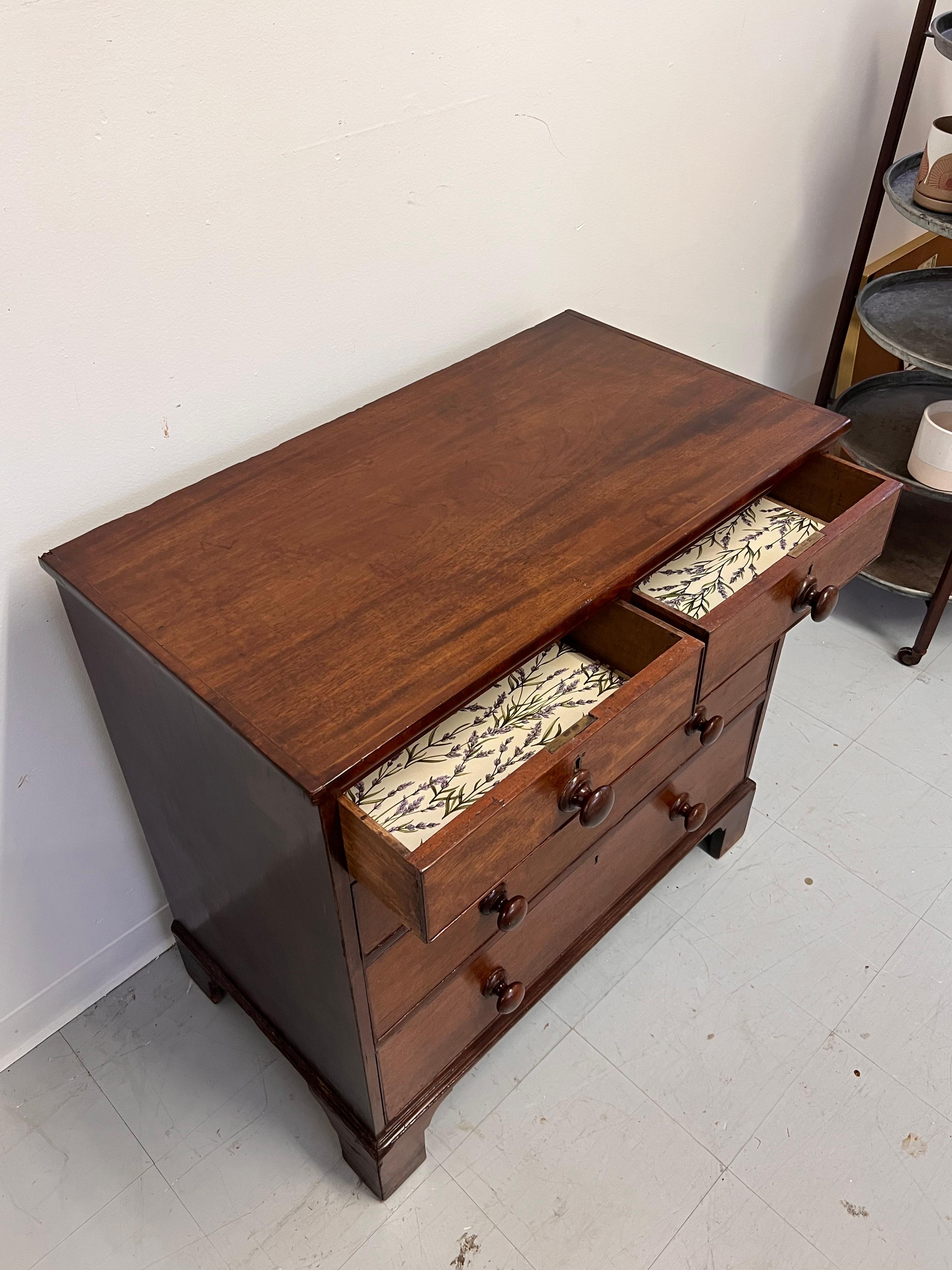 Antique 5-Drawer Georgian Chest Dresser Mahogany solid Wood Handles. UK Import. 3