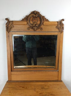 Antique 5 Drawer Oak Dresser with Large Mounted Mirror