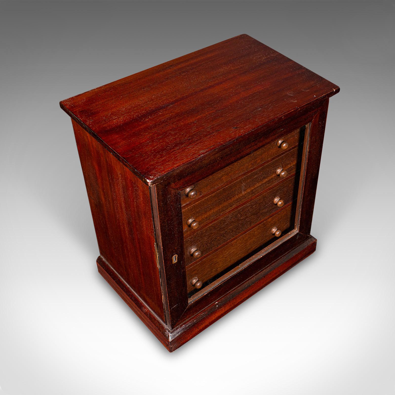 Vetro Antico mobile da collezione a 5 cassetti, inglese, espositore, vittoriano in vendita