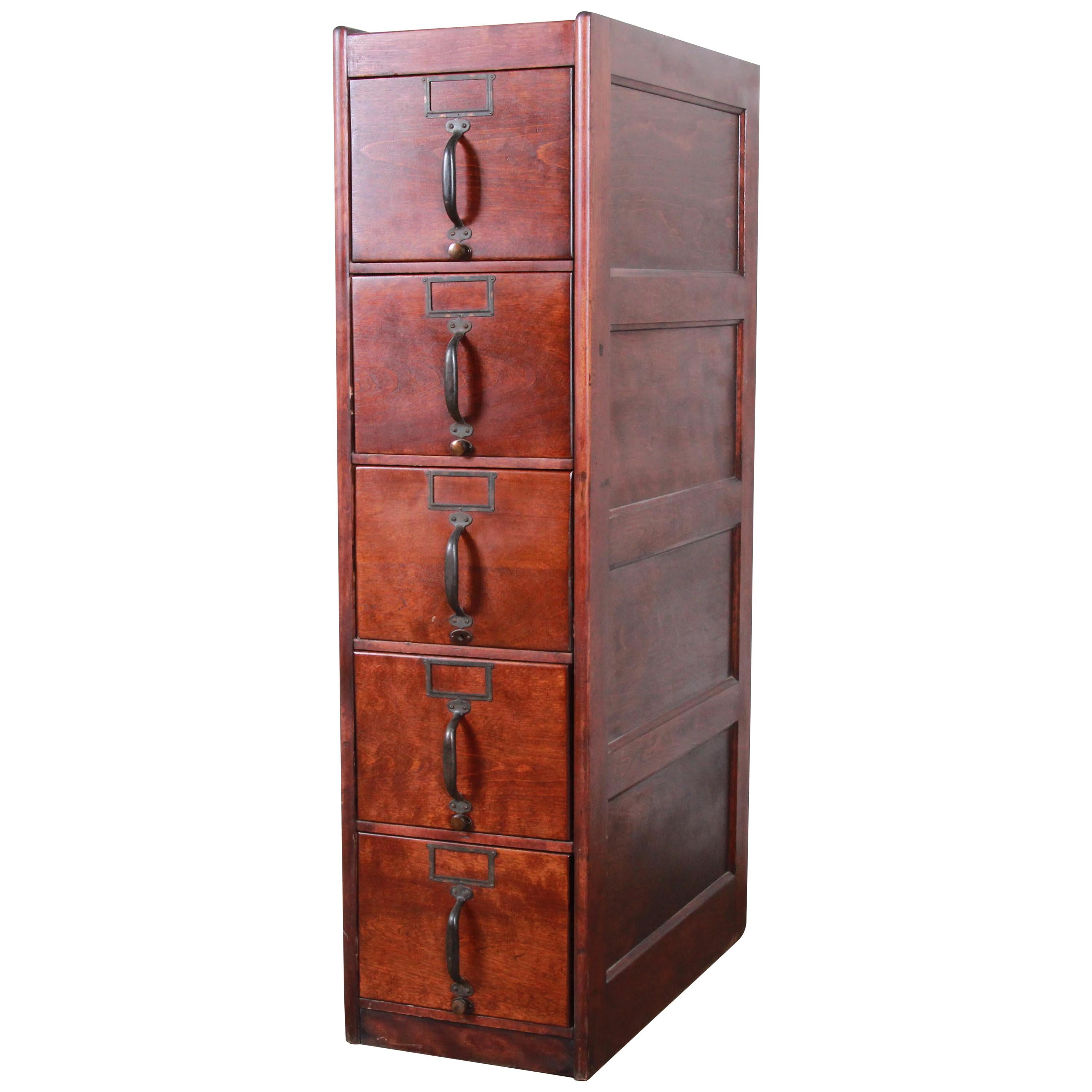 Antique 5-Drawer Wood File Cabinet