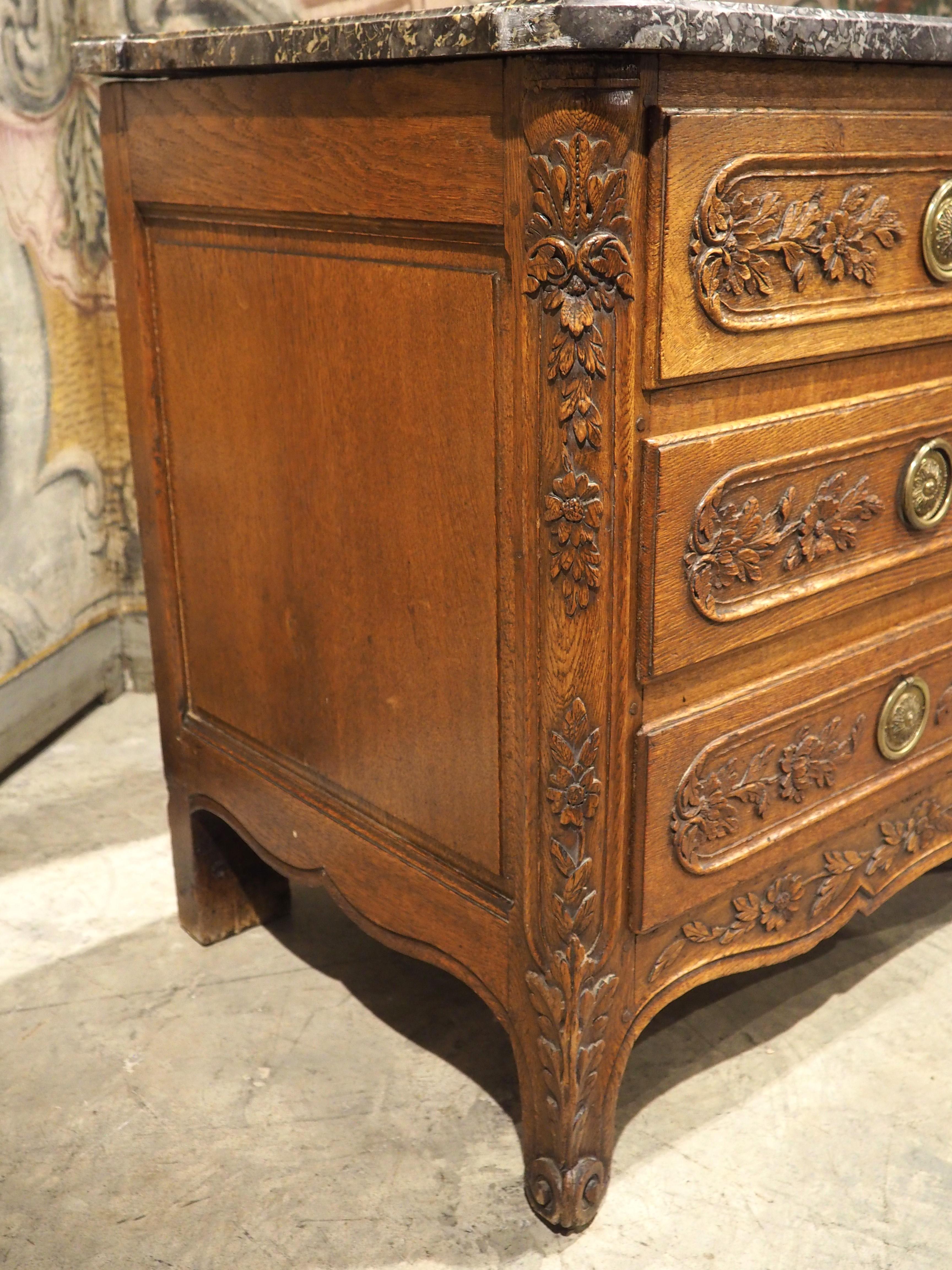 Antique 5-Foot Long French Commode in Sculpted Oak, Original Marble Top, C. 1860 For Sale 3
