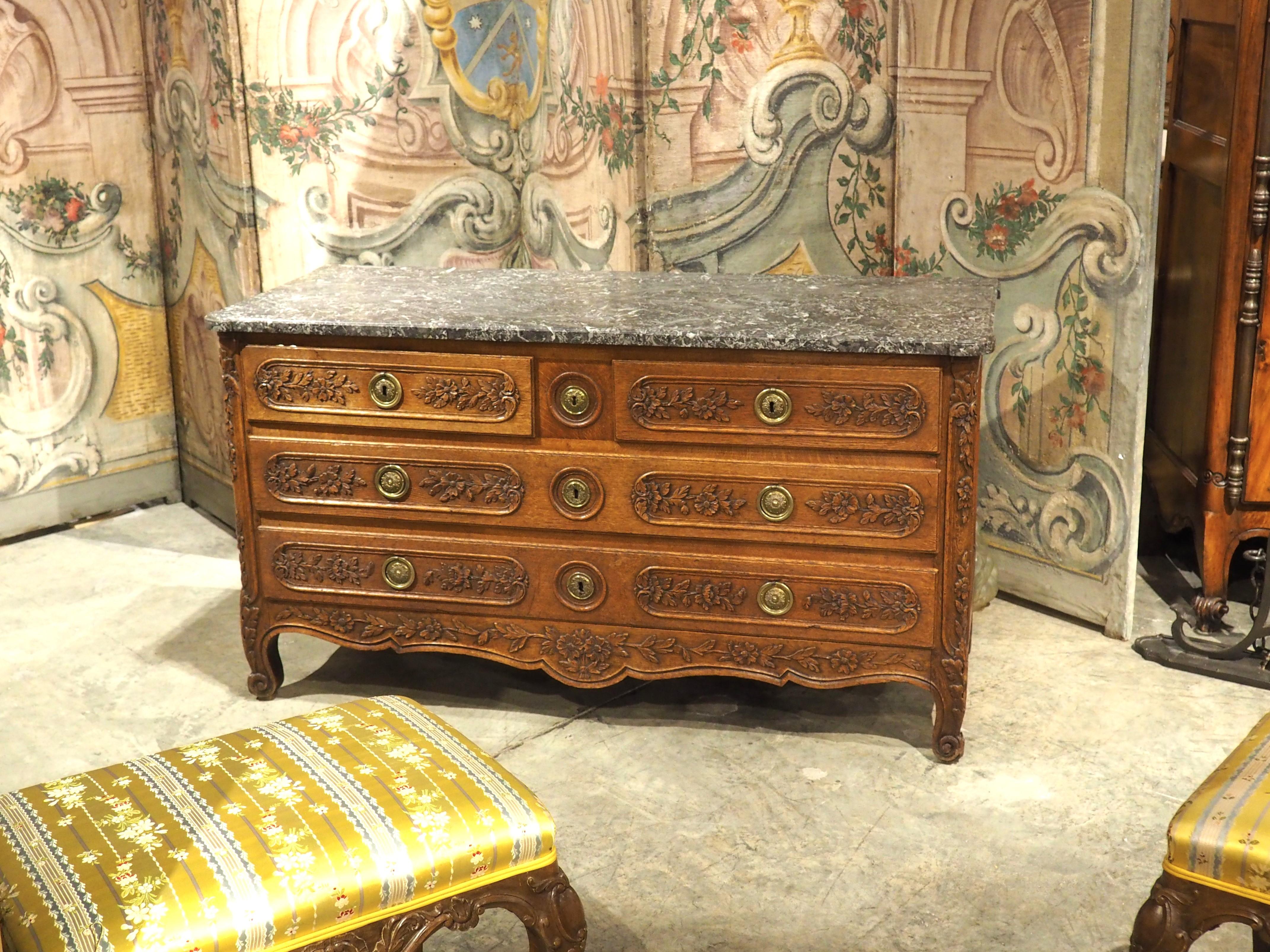 Antique 5-Foot Long French Commode in Sculpted Oak, Original Marble Top, C. 1860 For Sale 10