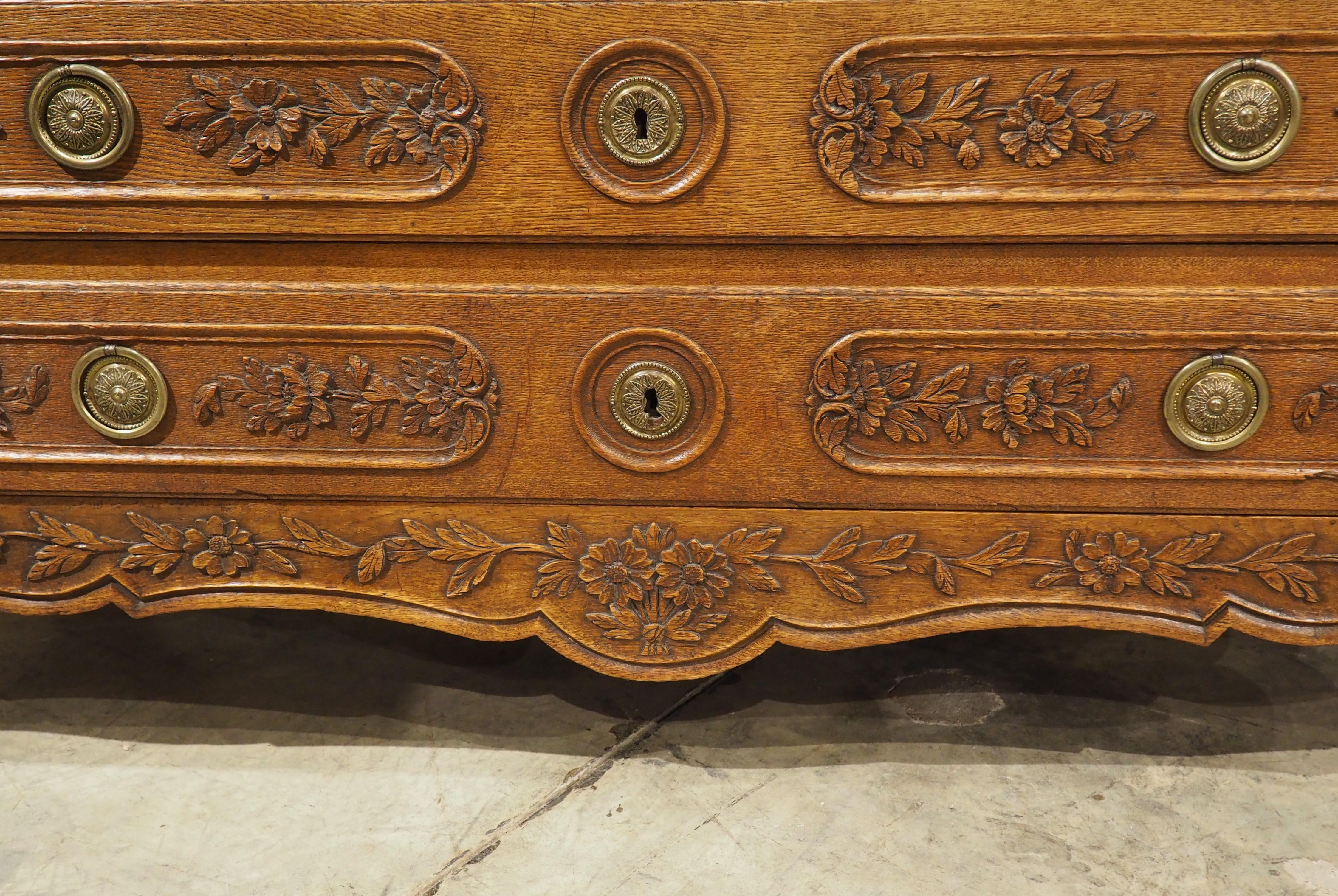 Antique 5-Foot Long French Commode in Sculpted Oak, Original Marble Top, C. 1860 For Sale 11