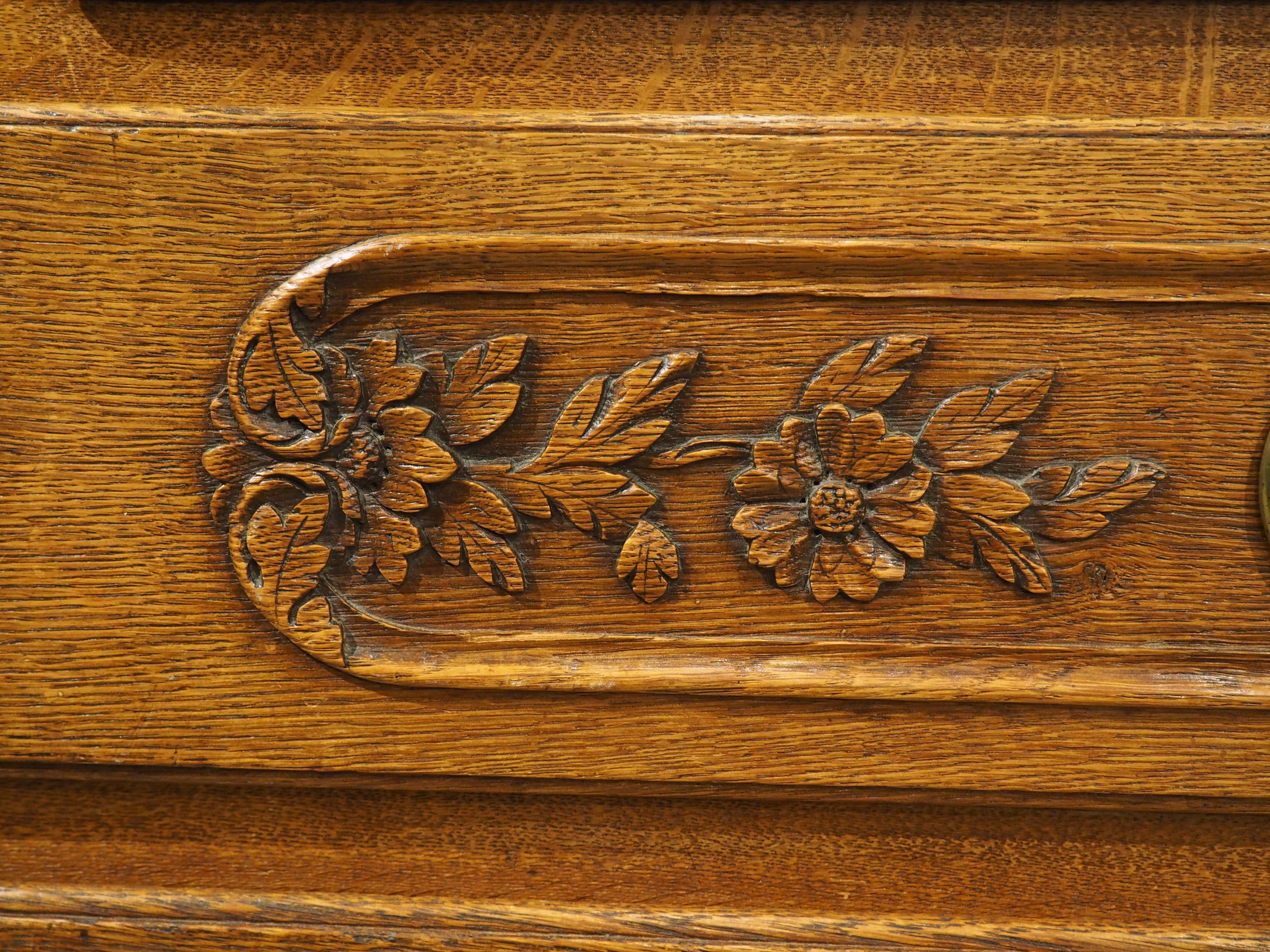 Antique 5-Foot Long French Commode in Sculpted Oak, Original Marble Top, C. 1860 For Sale 12