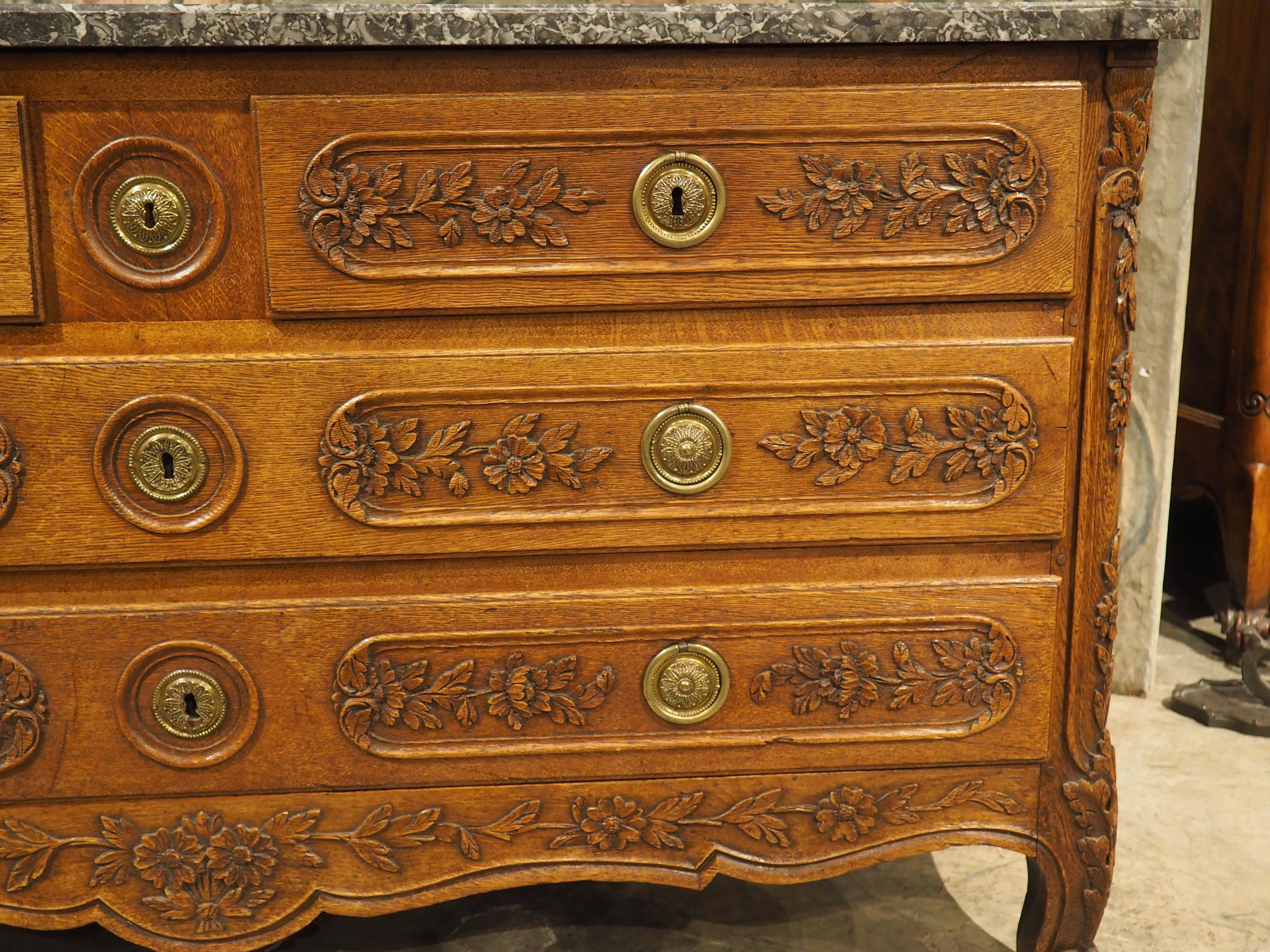 Antique 5-Foot Long French Commode in Sculpted Oak, Original Marble Top, C. 1860 For Sale 2