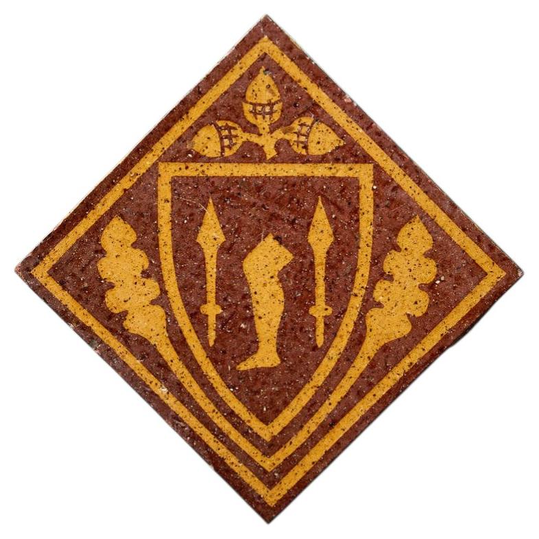 Antique 5-inch Heraldic Encaustic Tile by Godwin For Sale