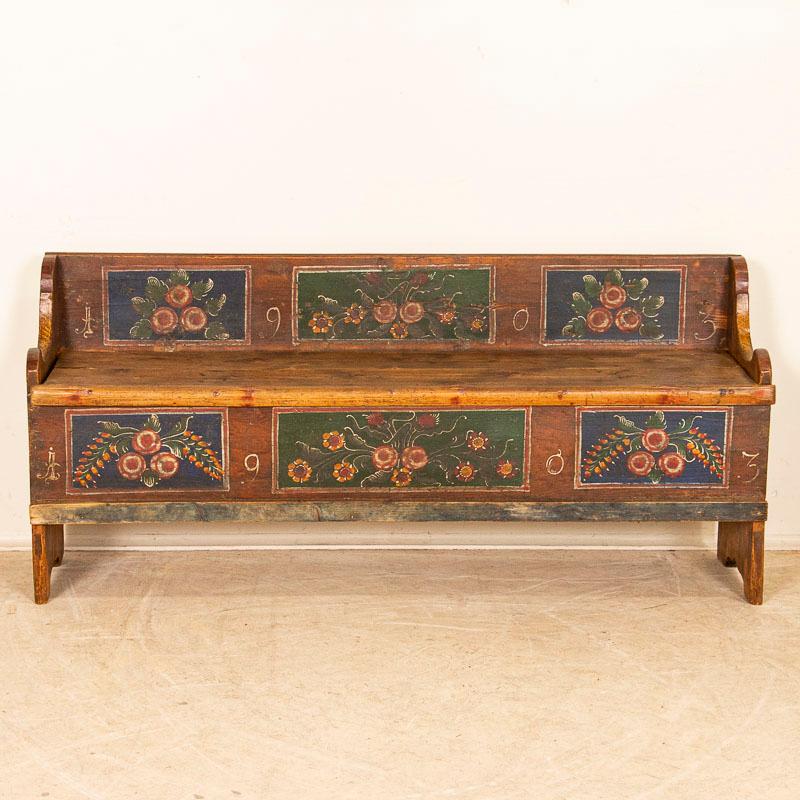 Hungarian Antique Original Painted Bench with Storage