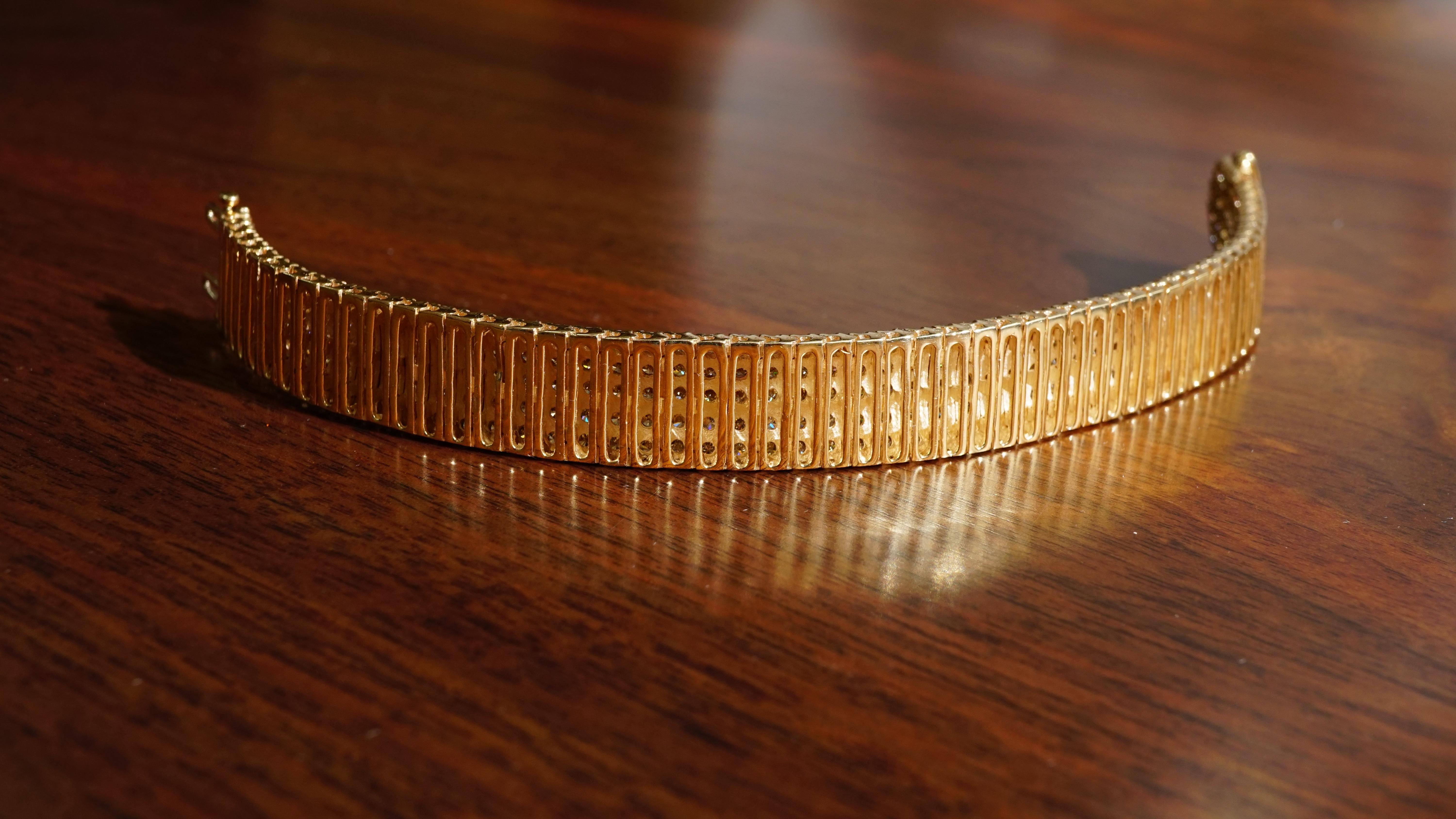 Modern 5-Row Cognac Diamond Yellow Gold Bracelet