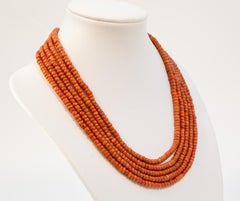 Antique 5-Row Red Coral Necklace with Engraved 14 Krt Gold Clasp