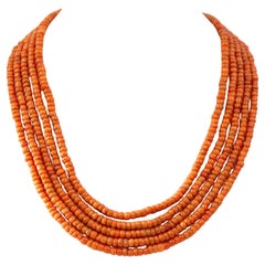 Antique 5-Row Red Coral Necklace with Engraved 14 Krt Gold Clasp