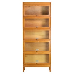 Used 5 Section Oak Barrister Bookcase Glass Doors by Globe Wernicke