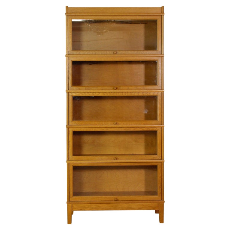 Antique 5 Section Stacking Oak Barrister Bookcase w/ Wooden Knobs For