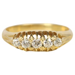 Antique 5-Stone Old Mine Cut Diamond 18K Yellow Gold Wedding Band