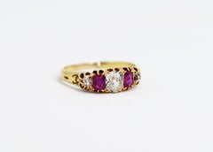Antique 5-Stone Ruby and Old Cut Diamond Ring, circa 1880