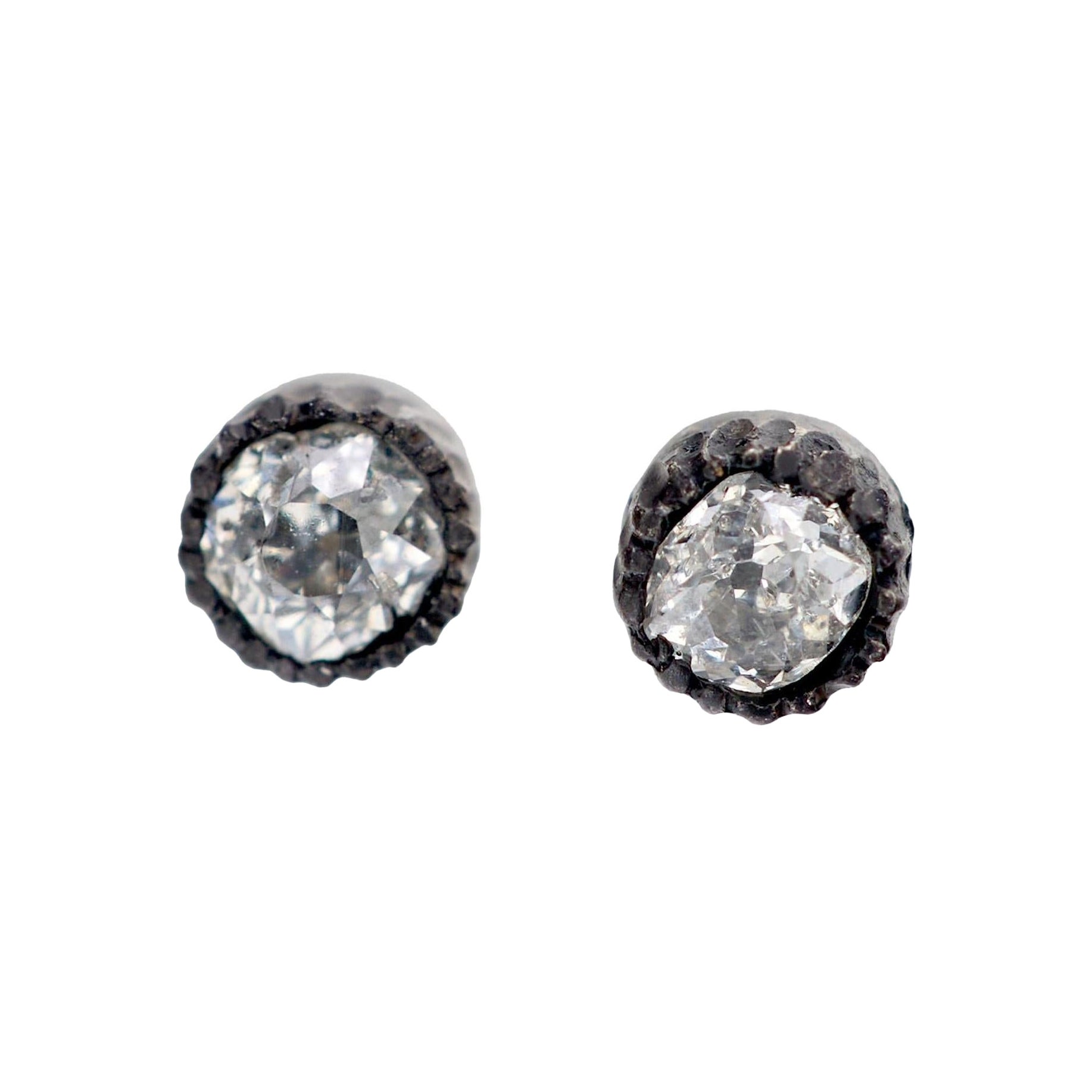 Antique .50 carat diamond 14k rose gold and silver stud earrings en venta