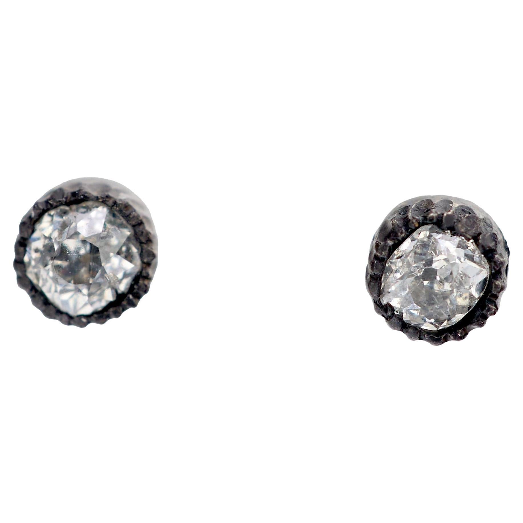 Antique .50 carat diamond 14k rose gold and silver stud earrings For Sale