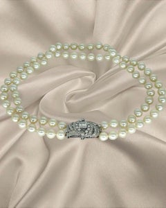 Antique 5.00 Carat Diamonds and Pearls Choker Necklace 18k White Gold