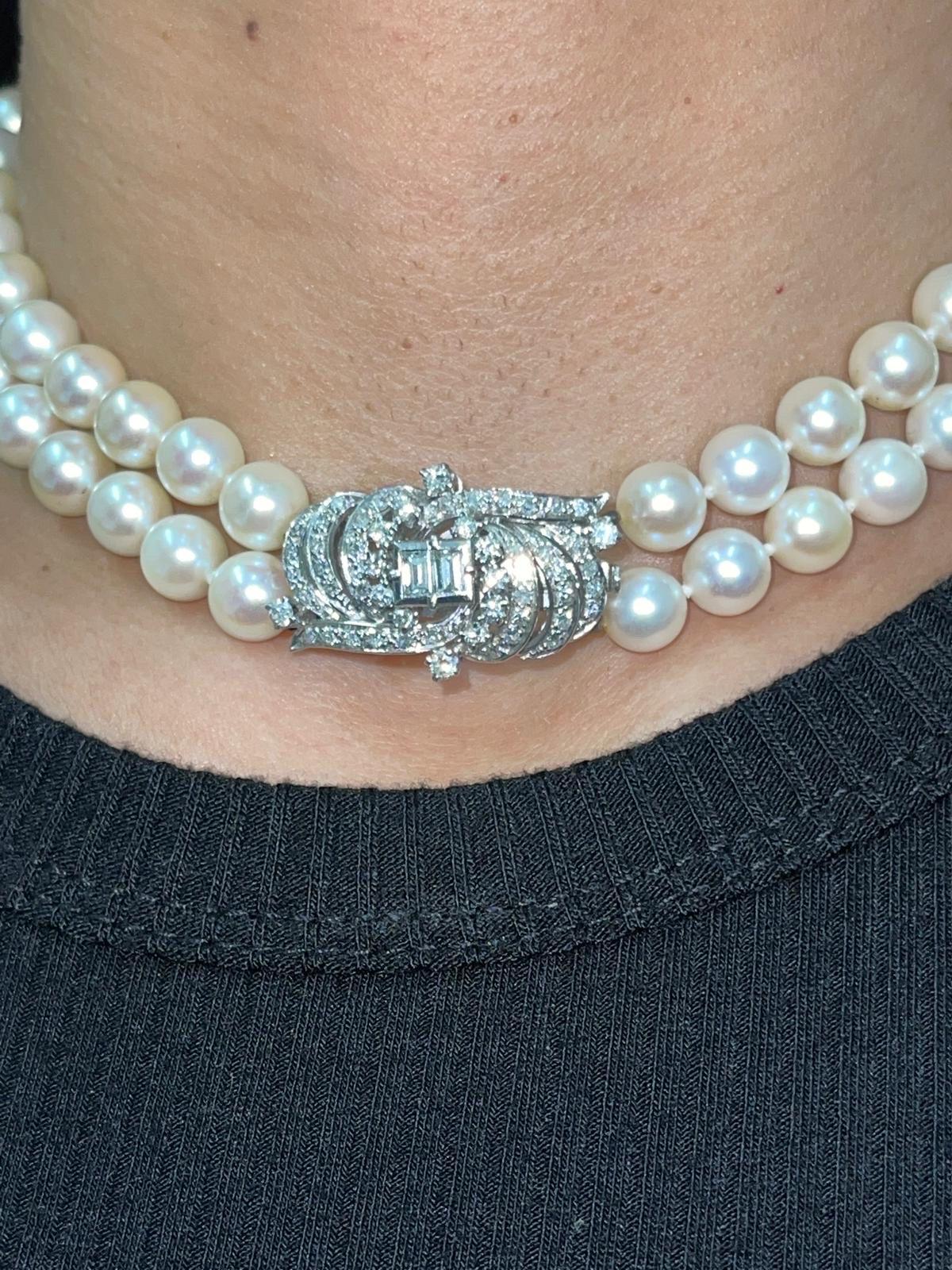 Antique 5.00 Carat Diamonds and Pearls Choker Necklace 18k White Gold For Sale 2