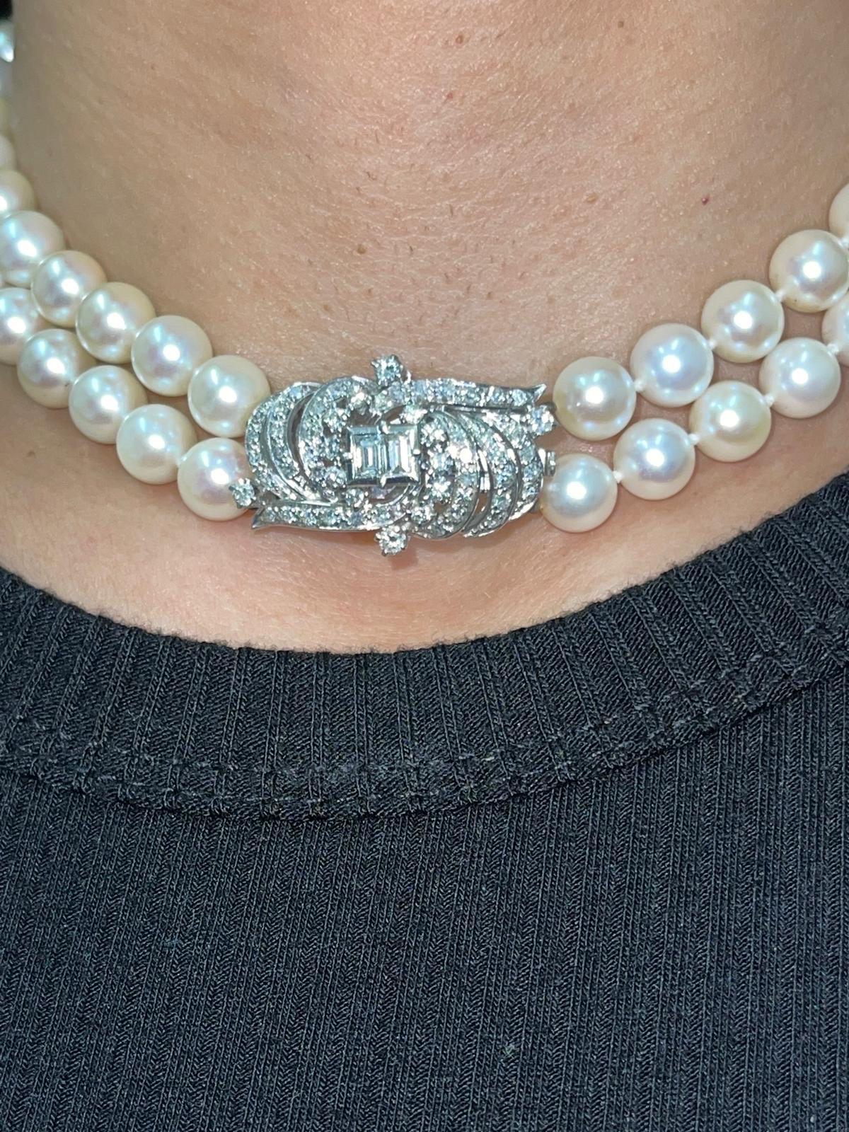 Antique 5.00 Carat Diamonds and Pearls Choker Necklace 18k White Gold For Sale 3