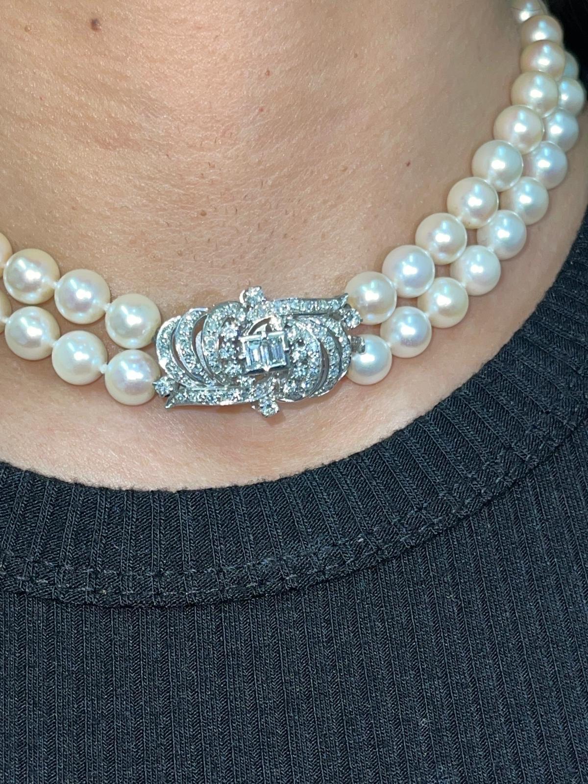 Antique 5.00 Carat Diamonds and Pearls Choker Necklace 18k White Gold For Sale 4