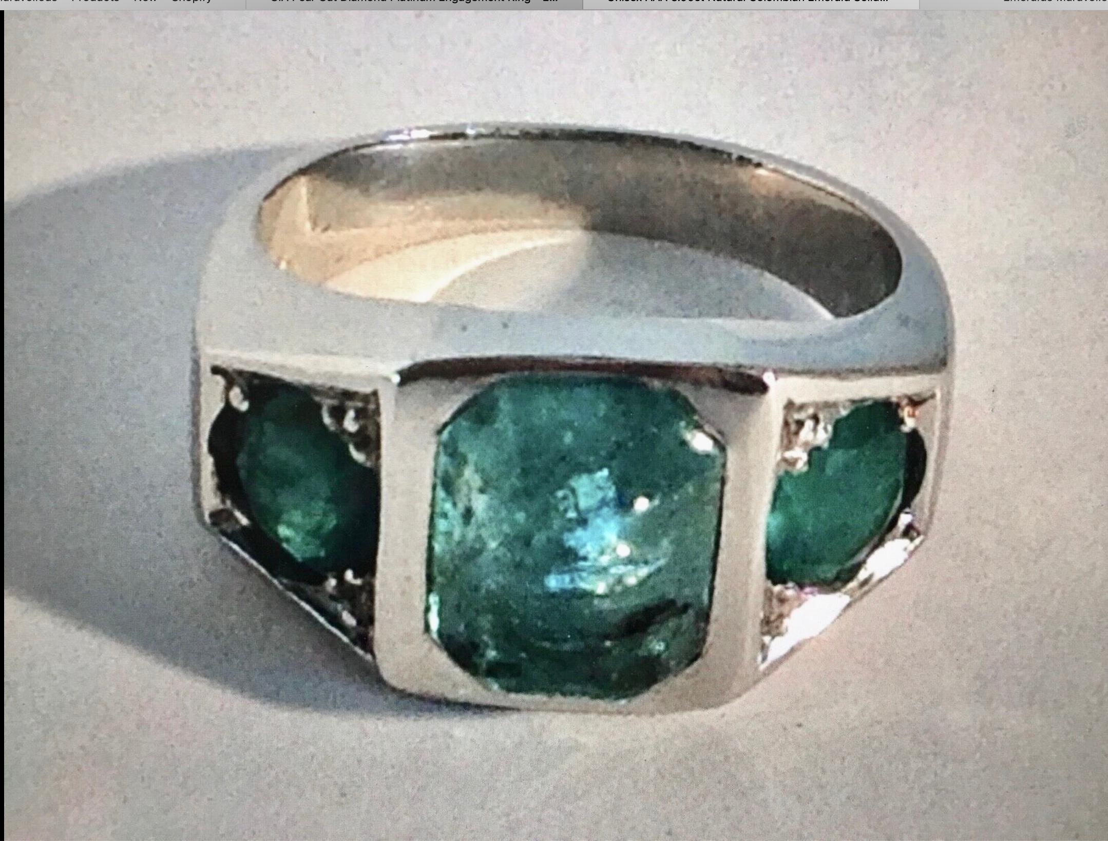 Art Deco Antique 5.00 Carat Natural Emerald Solid Platinum Ring For Sale