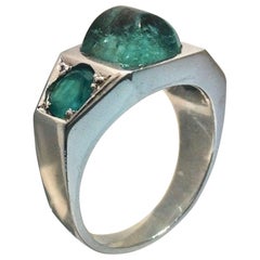 Vintage 5.00 Carat Natural Emerald Solid Platinum Ring