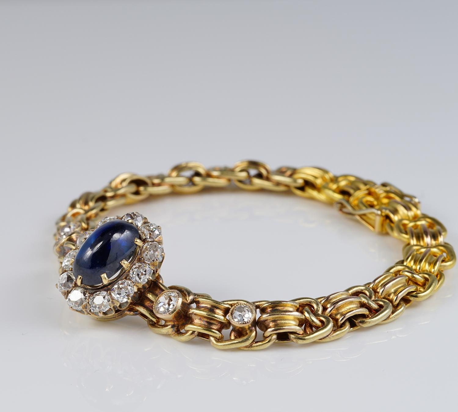 Antique 5.00 Ct Natural Sapphire 3.20 Ct Diamond Russian Bracelet In Good Condition For Sale In Napoli, IT