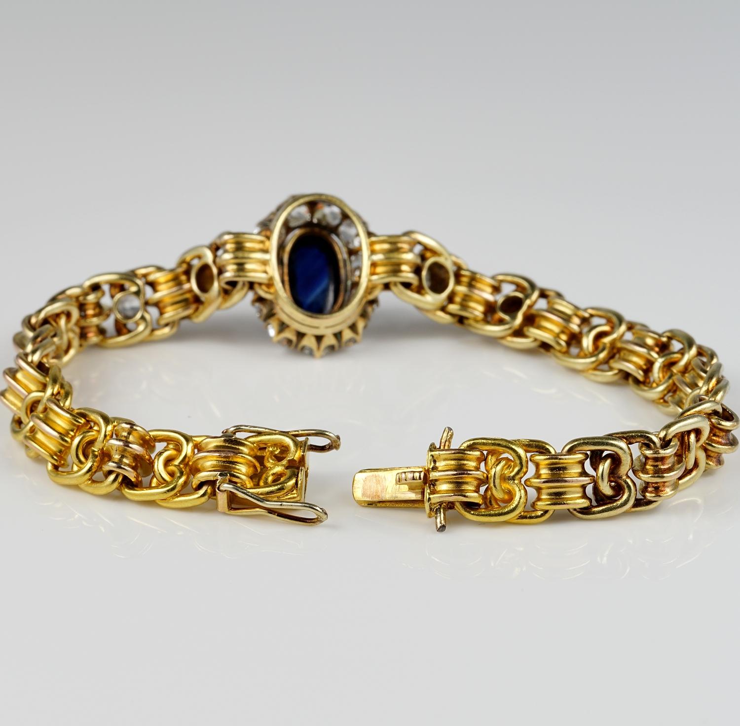 Women's or Men's Antique 5.00 Ct Natural Sapphire 3.20 Ct Diamond Russian Bracelet For Sale