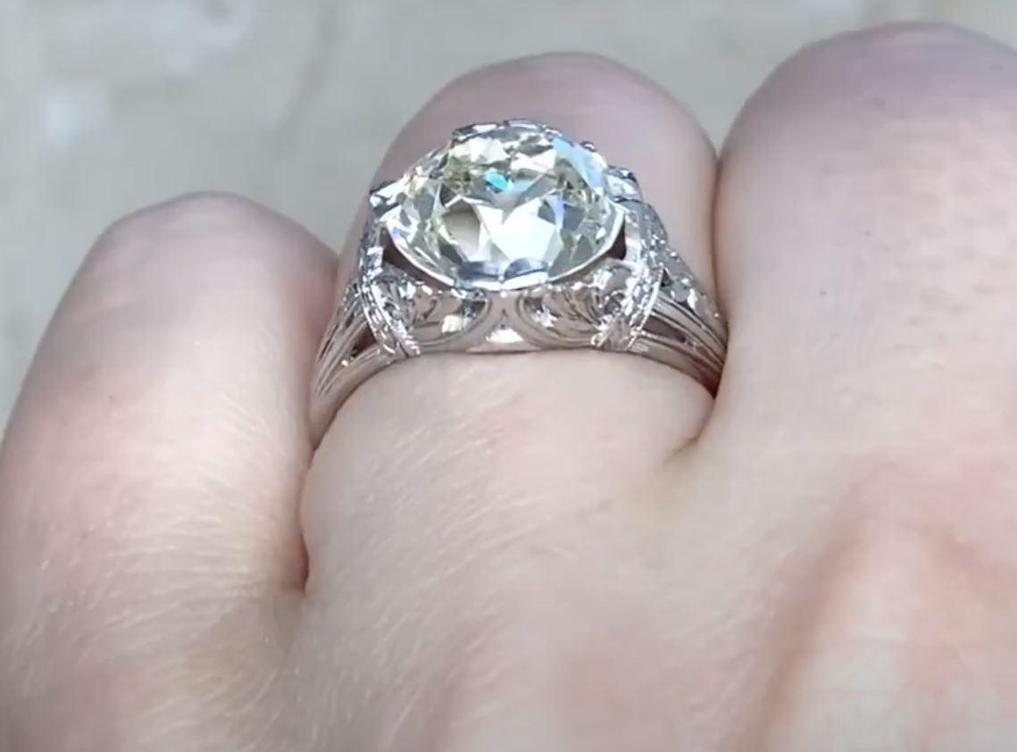 Antique 5.03 Carat Old Euro-cut Diamond Engagement Ring, VS1 Clarity, Platinum For Sale 1