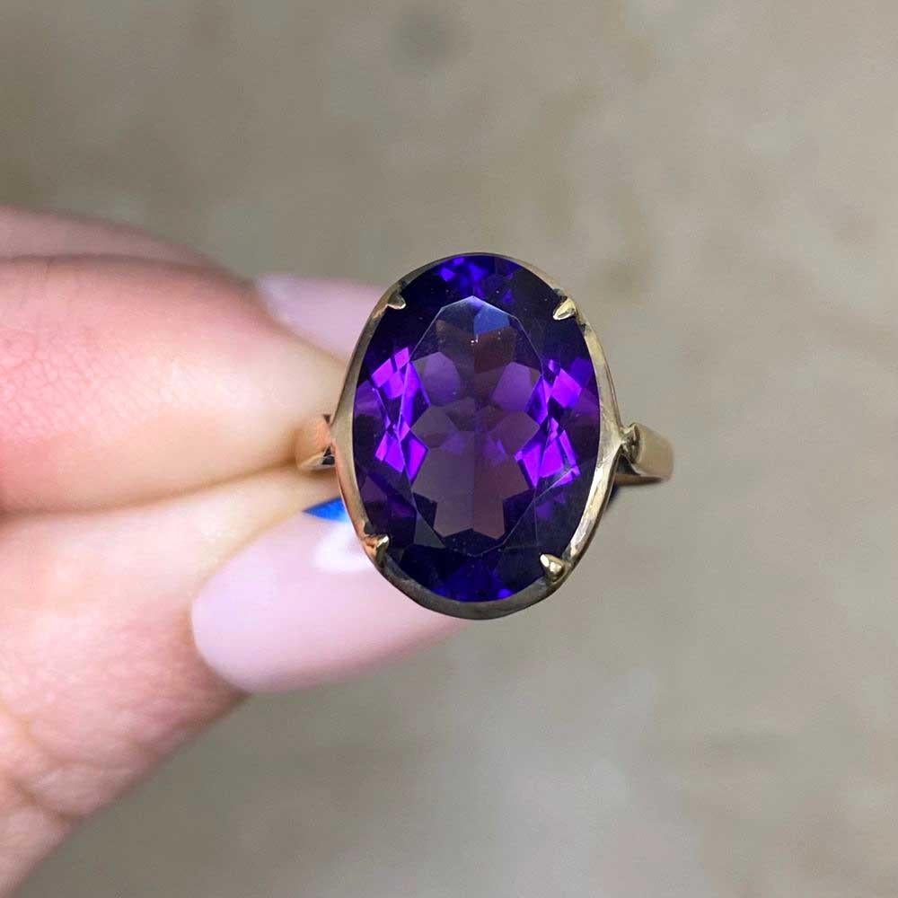 Antique 5.03ct Oval Cut Amethyst Cocktail Ring, 14k Yellow Gold, Circa 1880  5