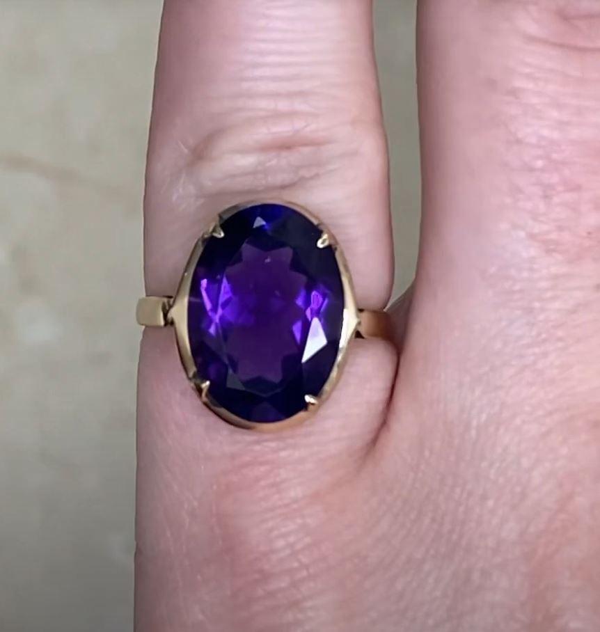 Women's Antique 5.03ct Oval Cut Amethyst Cocktail Ring, 14k Yellow Gold, Circa 1880 