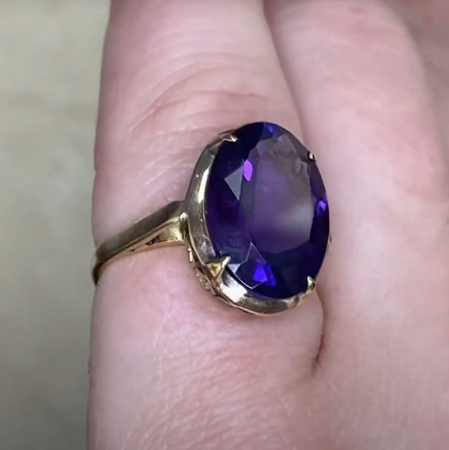Antique 5.03ct Oval Cut Amethyst Cocktail Ring, 14k Yellow Gold, Circa 1880  1