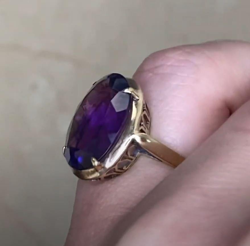 Antique 5.03ct Oval Cut Amethyst Cocktail Ring, 14k Yellow Gold, Circa 1880  2