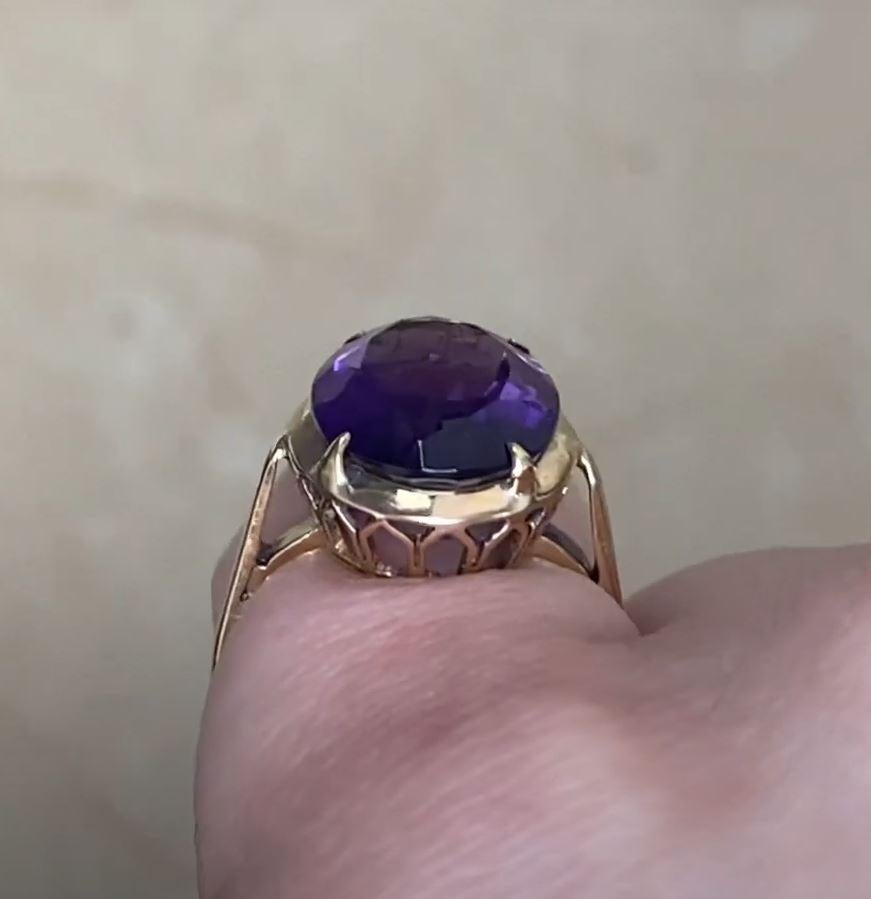 Antique 5.03ct Oval Cut Amethyst Cocktail Ring, 14k Yellow Gold, Circa 1880  3