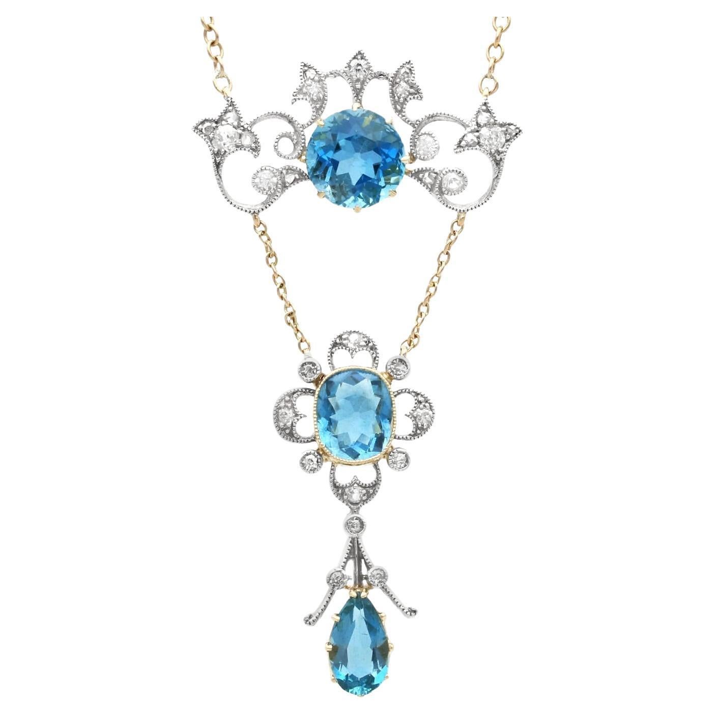 Antique 5.05 Carat Aquamarine 0.30 Carat Diamond and 12k Yellow Gold Pendant