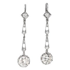 Antike 5,05 Karat Diamant-Art-déco-Tropfen-Ohrringe aus 18 Karat Weißgold