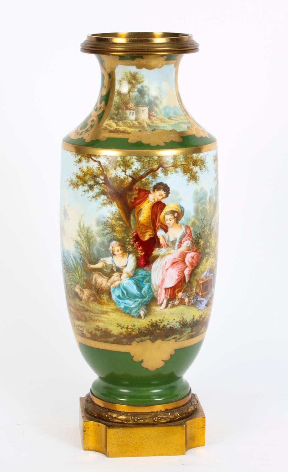 Antique French Sevres Ormolu Mounted Porcelain Vase 19th C 12